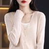 Women's 100% Pure Wool V-Neck Cardigan - Solid Color, Button-Up, Loose Fit Knitwear