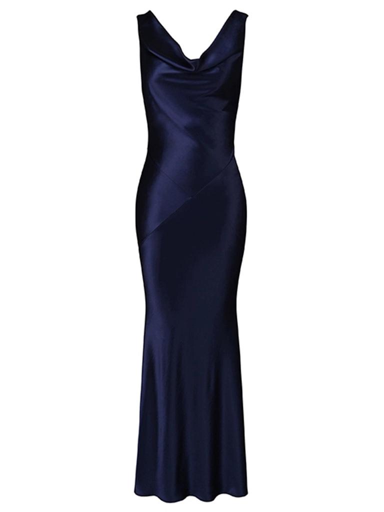 Haute Couture Elegant Satin Drape Neck Backless Dress
