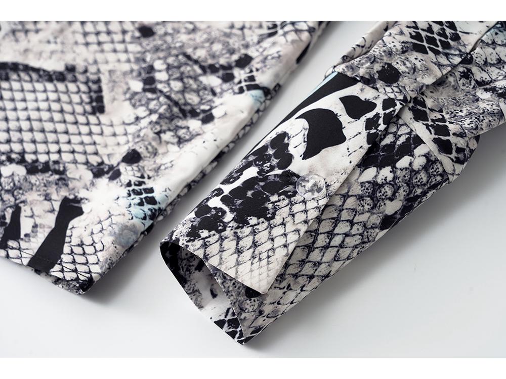 Europäischer & Amerikanischer Stil Damen Herbst Print Krawatte Einreihig Langarm Hemd