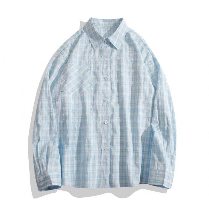 A Super Ethereal and Relaxed Pleated Checkered Shirt for Women, A Loose and Slimming Long-sleeved Shirt, A Sun-protective Cardigan, and An Outer Top