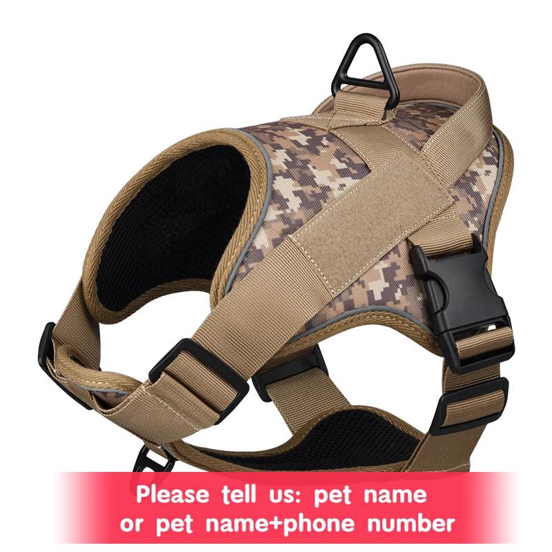 Personalized Tactical Dog Harness Customized Name Tags No Pull Breathable Adjustable Pet Harness  for Medium Large Dog