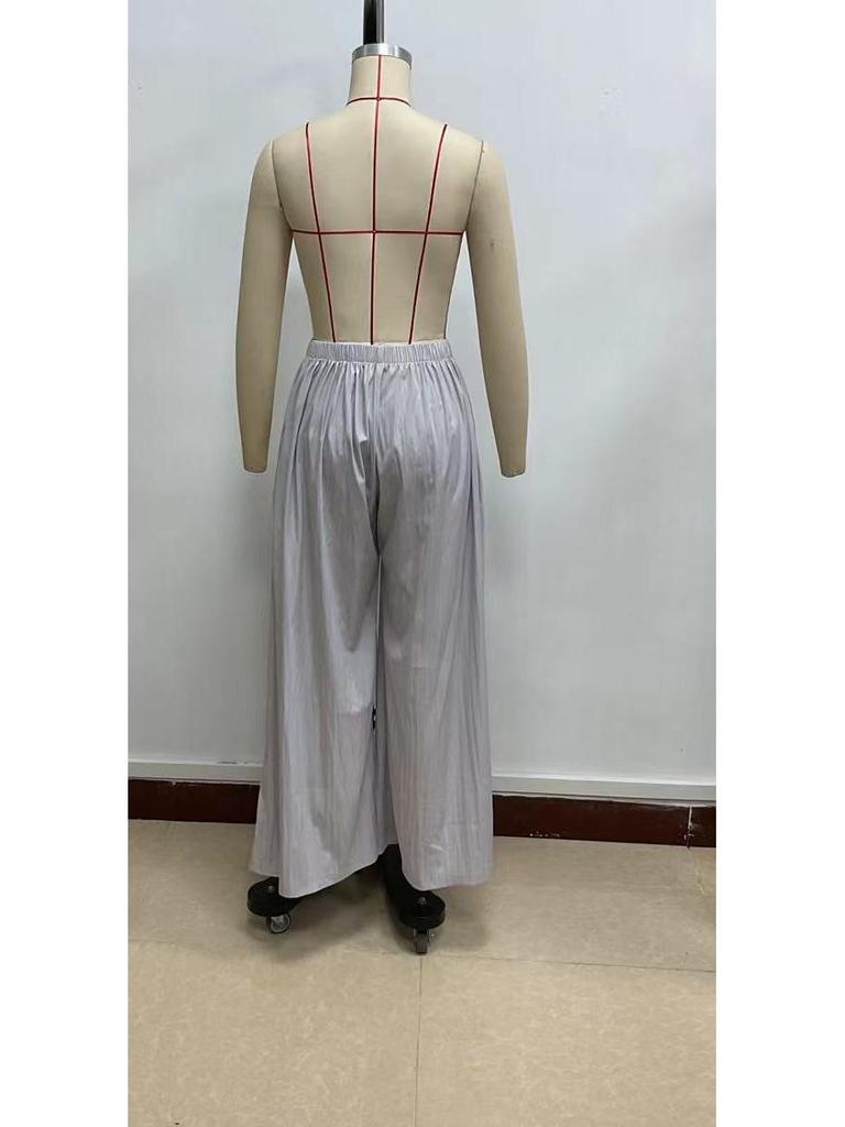 Pantalon Casual Large à Taille Haute de Couleur Unie pour Femme 2025