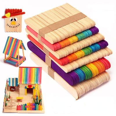 Arte Criativa 50 peças DIY Palitos de Madeira Artesanato à Mão Palitos de Sorvete Colorido Brinquedo Educativo para Crianças Material Feito à Mão Presente para Crianças
