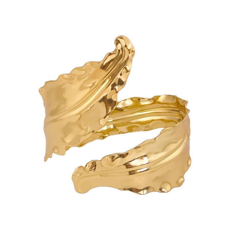 European-American Style Adjustable Pleated Leaf Metal Bracelet