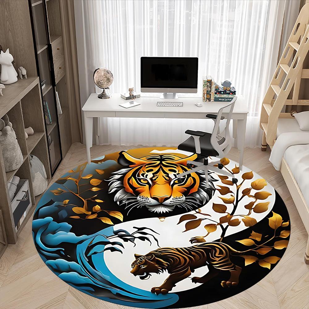 1pc Tiger YinYang Office Round Area Rug, Under Office Chairs Bedroom Living Room Home Decor, Room Deco, Available in Various Sizes