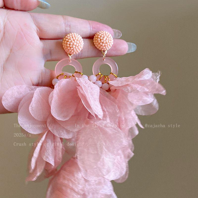 

Желтые серьги-кисточки с крупными цветами, женские, фиолетовые, в отпускном стиле, эффектные серьги, дофаминовые, подходящие для лета Coral powder