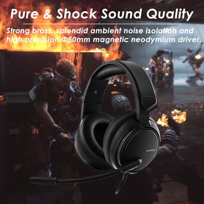 Auriculares atados con alambre estéreo de 3,5 mm para juegos con micrófono y cancelación de ruido