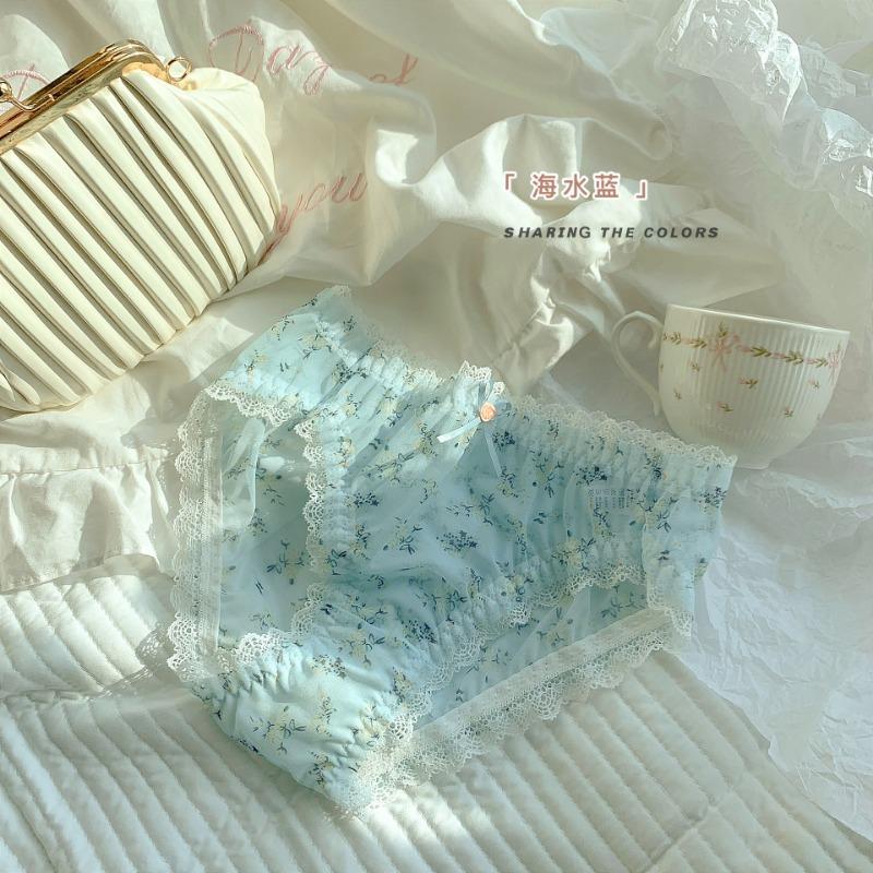 Cute Floral Underwear for Women with Rural Perspective Floral Lace Briefs Pure Cotton Crotch Women's Underwear for Girls Summer Panties