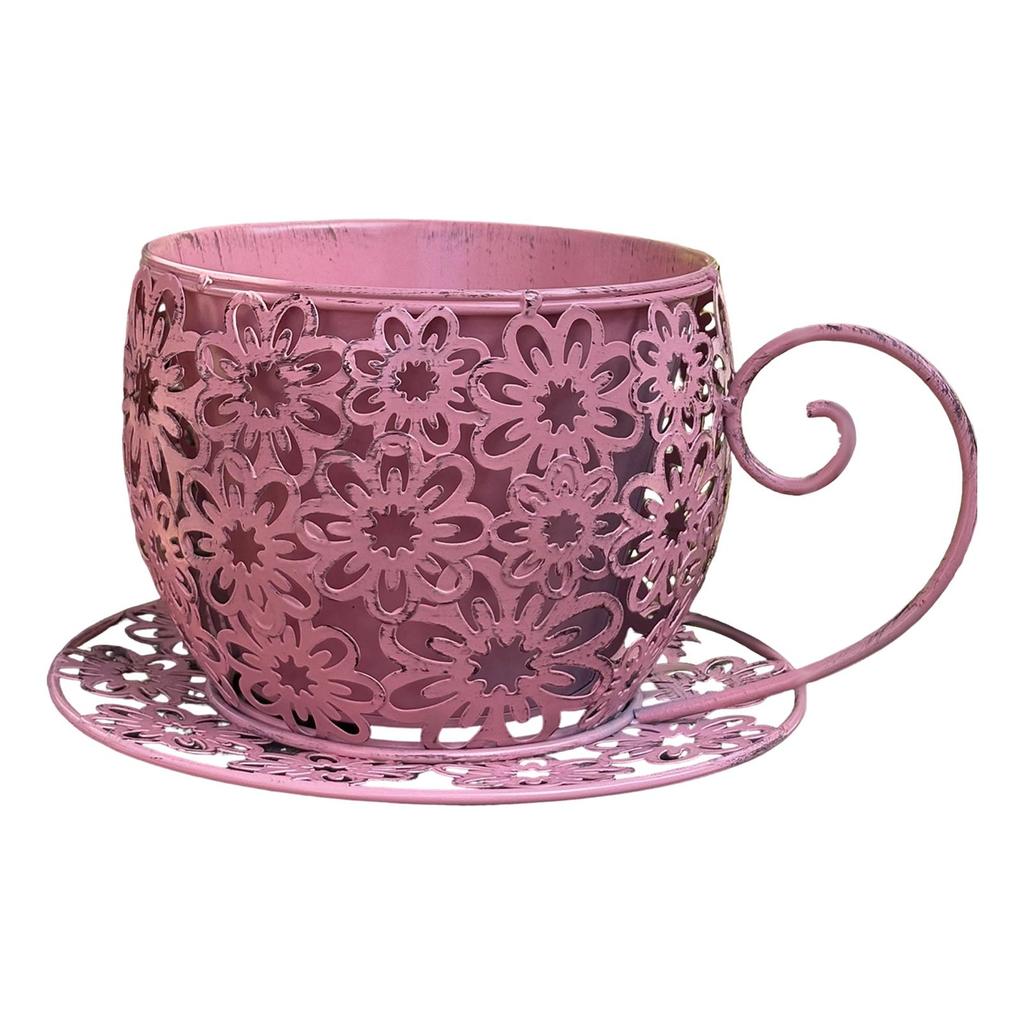 Creative Metal Coffee Cup Planter Pot Flower Vase Centerpiece for Indoor Outdoor Desk and Balcony Decor