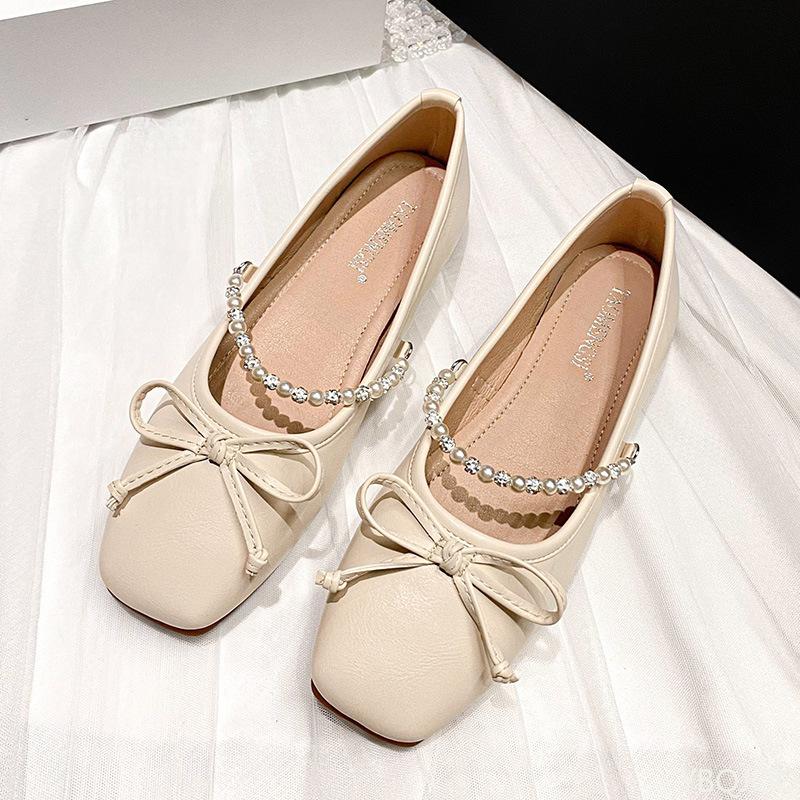 Elegant Minimalist Soft-soled Shoes Retro Temperament Bow Flat Shoes Women Summer New Fashionable Versatile Square Toe Sandals