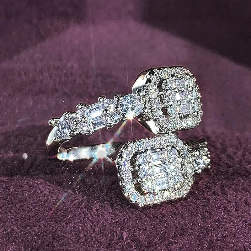 Design Sense: New Adjustable Geometric Cubic Zirconia Ring With Adjustable Opening, Stylish Accessory With Temperament