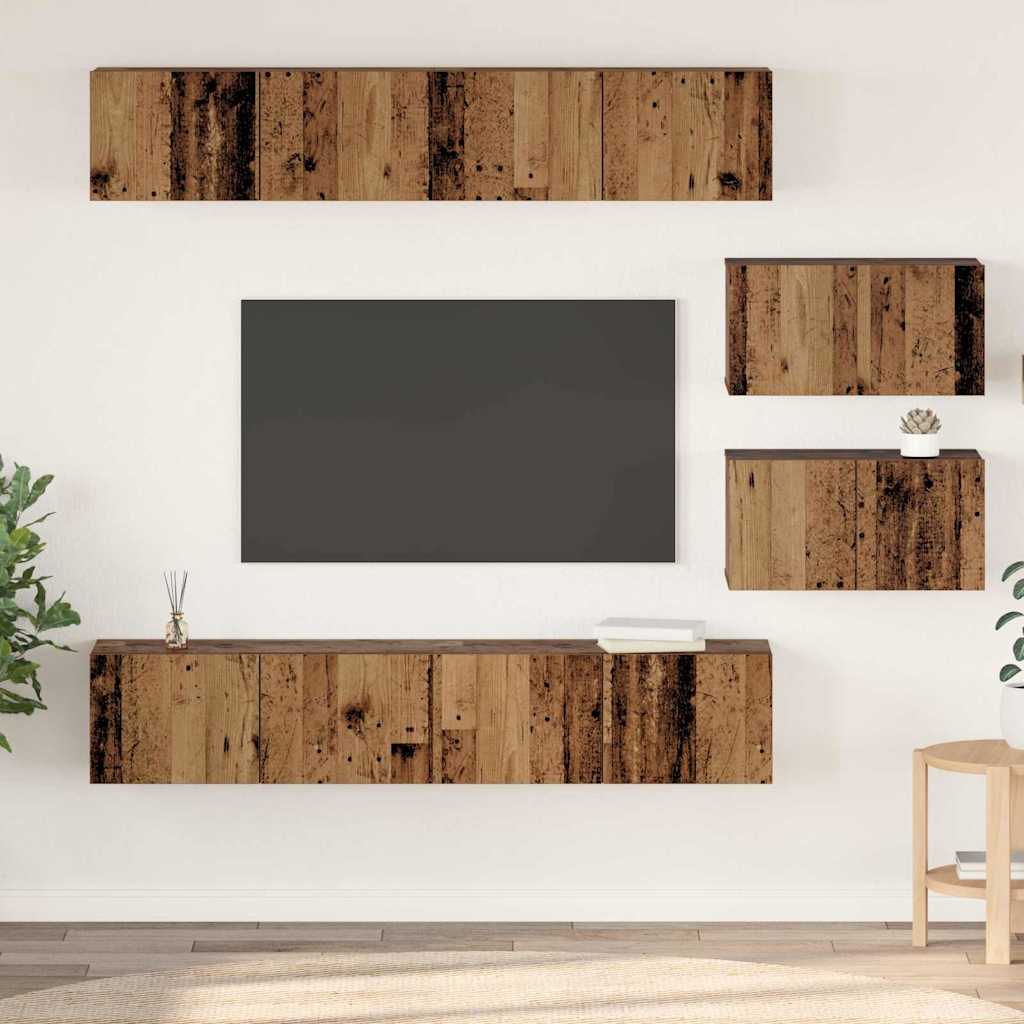 Wall Mounted TV Cabinet Set 6 pcs Reclaimed Wood Particleboard