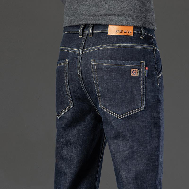 Autumn and winter new jeans straight loose business casual pants winter velvet thickened thermal pants