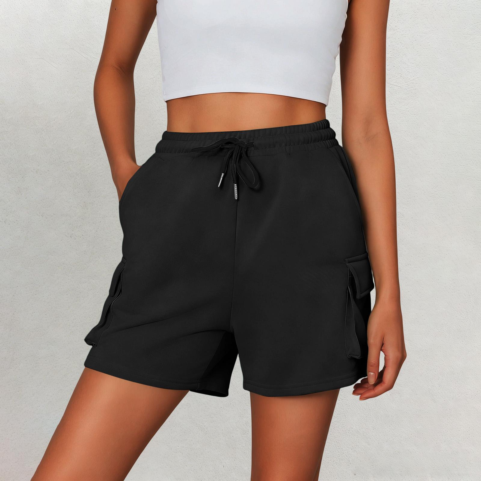 Женские Повседневные Свободные Пляжные Брюки Цветные Свободные Повседневные Пятиточечные Брюки Карманы Льняные Шорты XXL чёрный