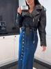 High Waist Sexy Slim Fit Denim Skirt with Button Slit for Women