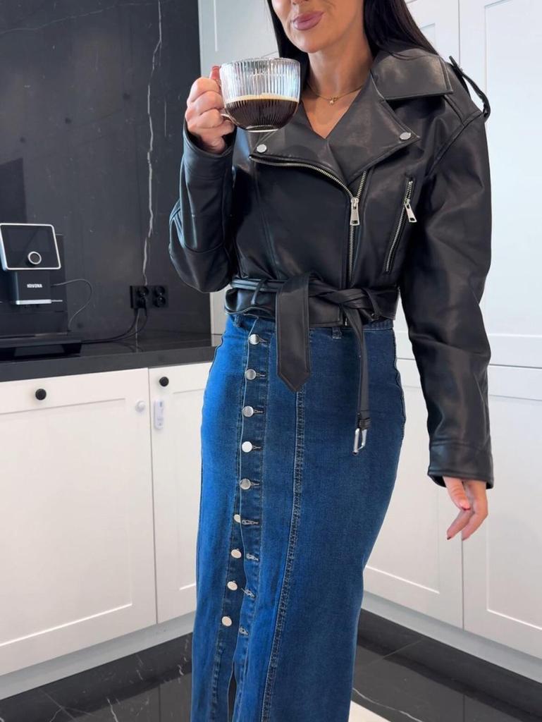 High Waist Sexy Slim Fit Denim Skirt with Button Slit for Women