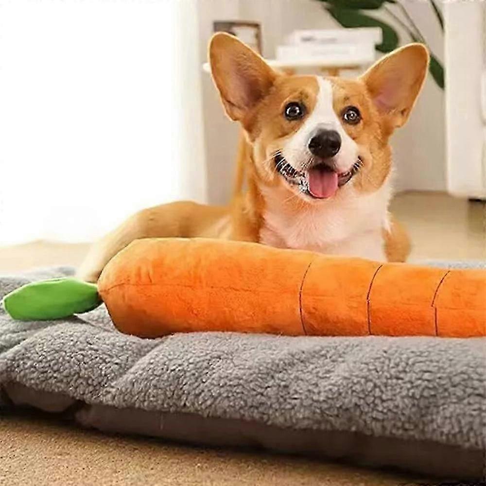 Mellow Dog Calming Carrot Toy for Pets Soft Squeaker Anxiety Relief Chew Plaything Stress Reducer Plush Animal Companion