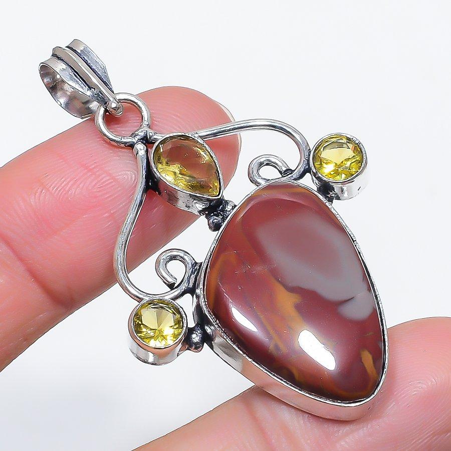 Natural Noreena Jasper, Citrine 925 Sterling Silver Jewelry Pendant 2.25" o0H38