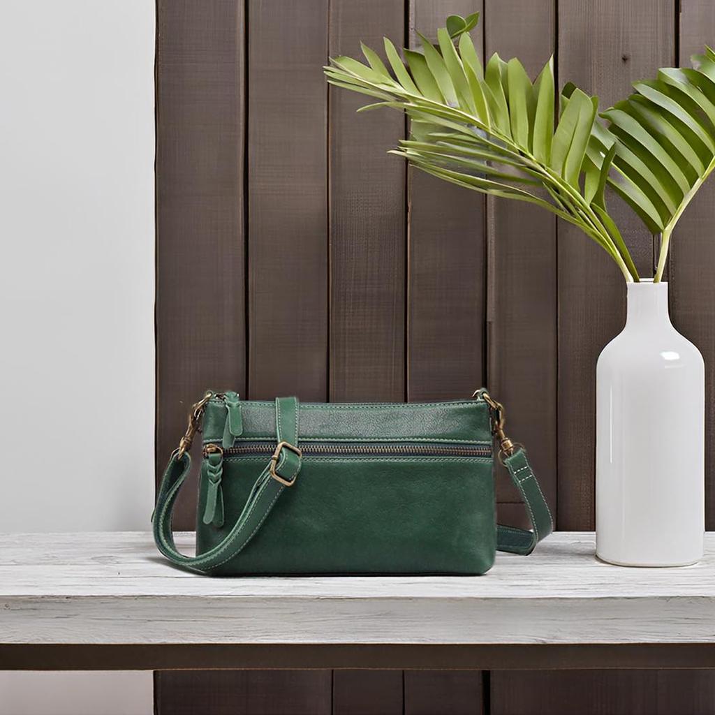 AKIYAMA Women's Handmade Genuine Leather Shoulder Bag, Lightweight, Small, Stylish, SpringSummer Pochette (Green)