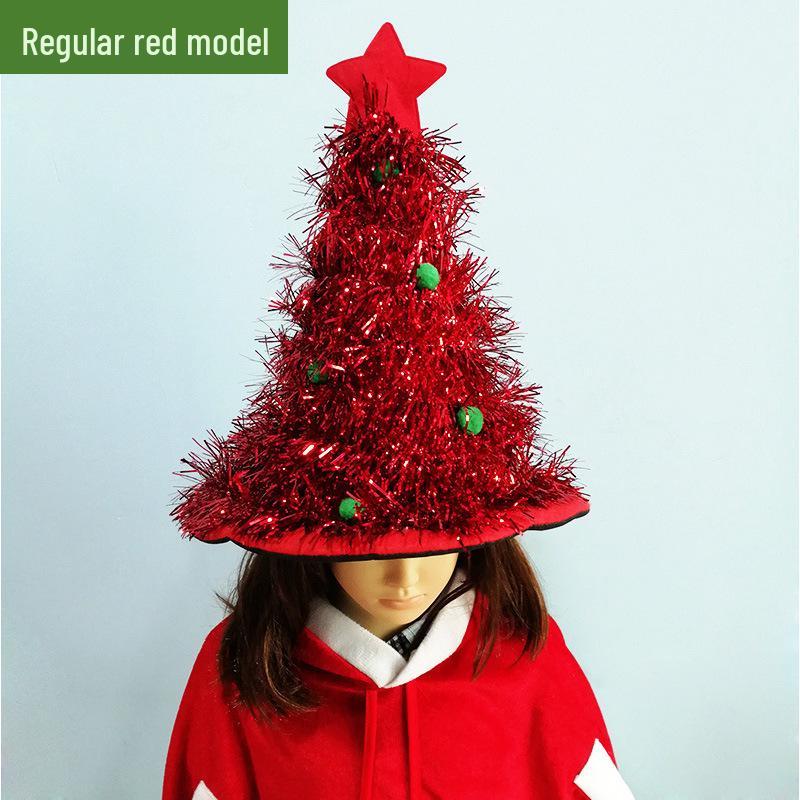 Non-Woven Christmas Tree Party Hat with Rain Silk Decorations