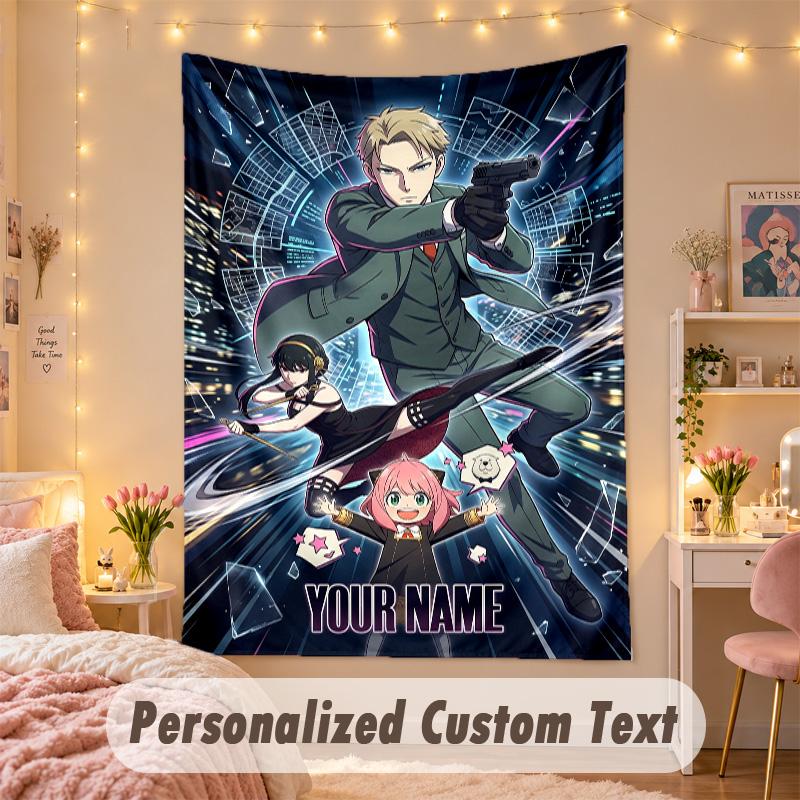 Custom Personalized Tapestry,Spy × Family Print Custom Name Text Wall Art Hanging for Bedroom