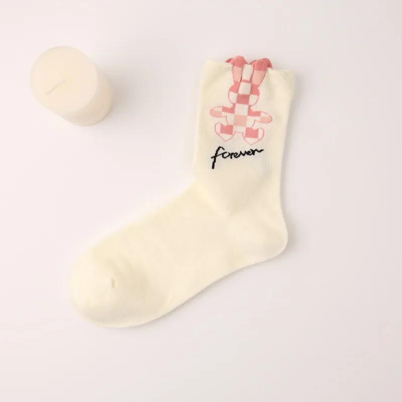Women Socks Korean Japanese Style Cartoon Green Flower Harajuku Cute Kawaii Mid Tube Socks Breathable Casual Short  Cotton Socks