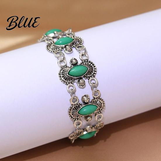 Imitation Turquoise Jewelry Inlay Bracelet Bohemian Style Distressed Adjustable Chain