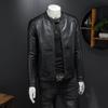 Autumn and winter new slim-fit velvet men's fashion casual stand-up collar locomotive PU leather jacket