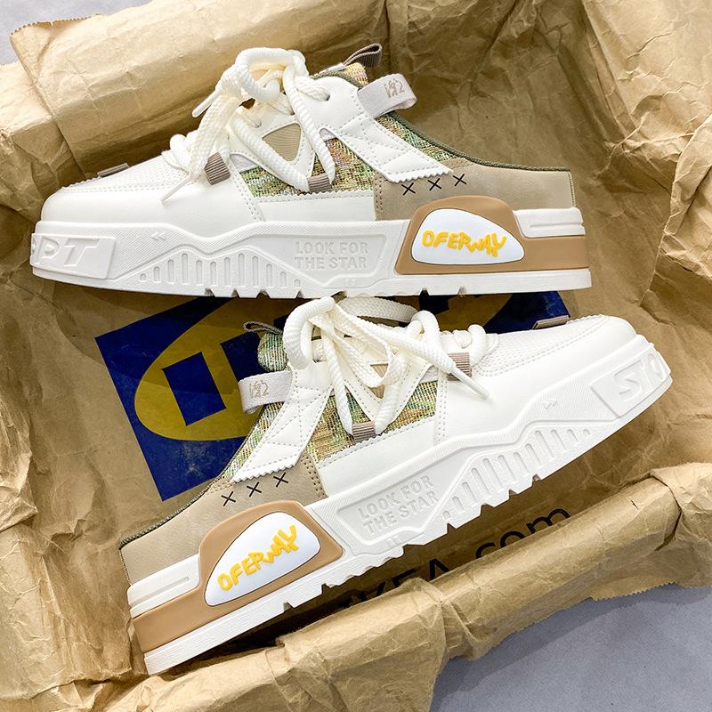 Summer Fashion Designer Men Half Slipper Breathable Casual Platform Shoes Lightweight Sneakers Outdoor Walking Flats Loafers