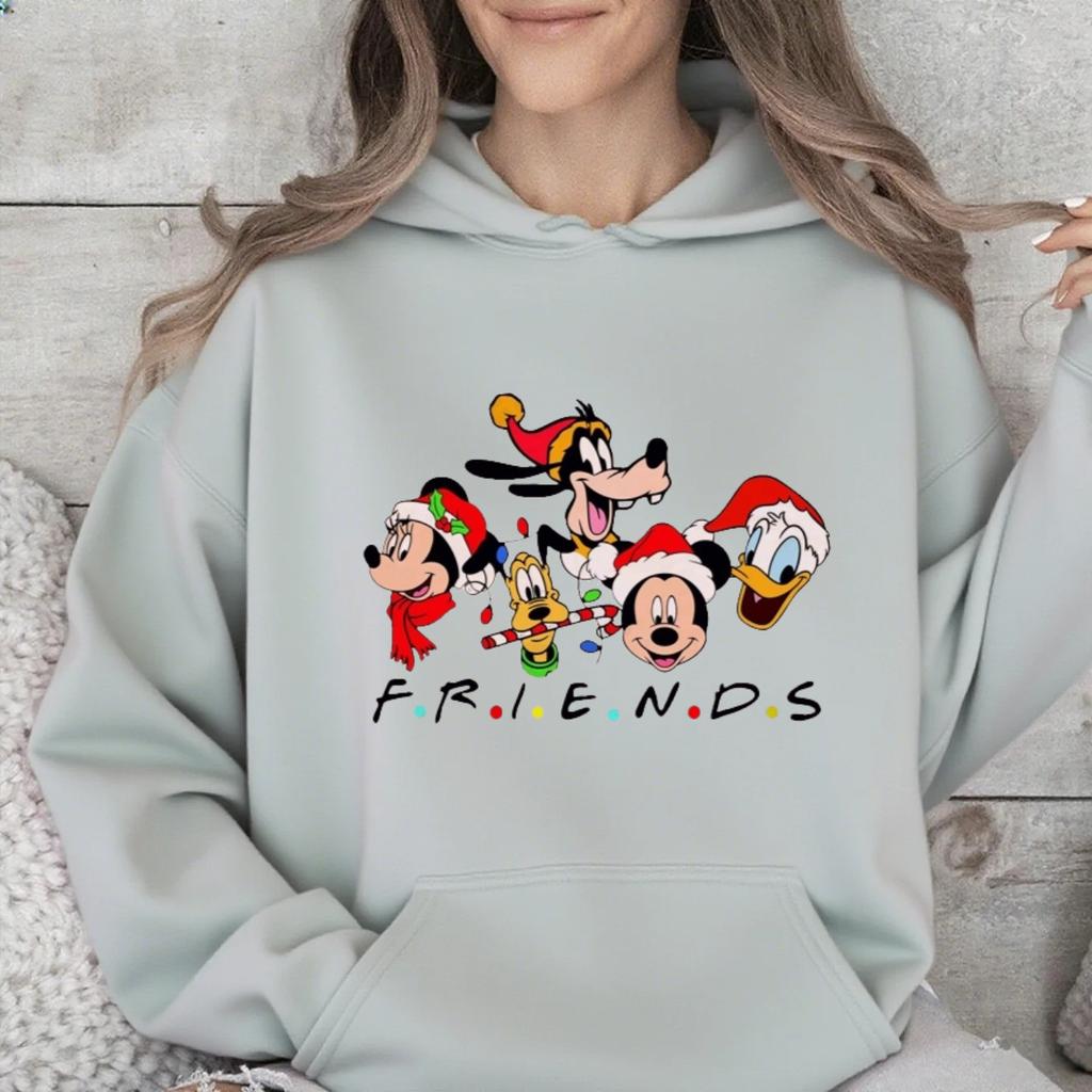 Disney Οικογενειακές Εμφανίσεις, Χριστουγεννιάτικο Πολύχρωμο Φούτερ με Κουκούλα Mickey Mouse, Μοντέρνο Αμερικανικό Brand Casual Φαρδύ Τοπ