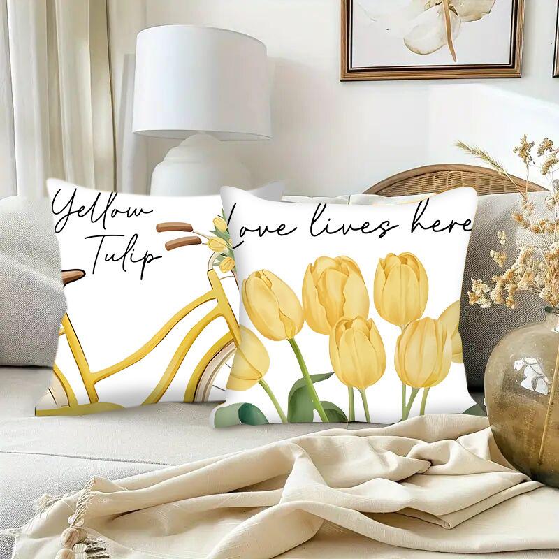 New Yellow Letter Creative Flower Tulip Pillowcase Bedside Sofa Cushion Pillowcase