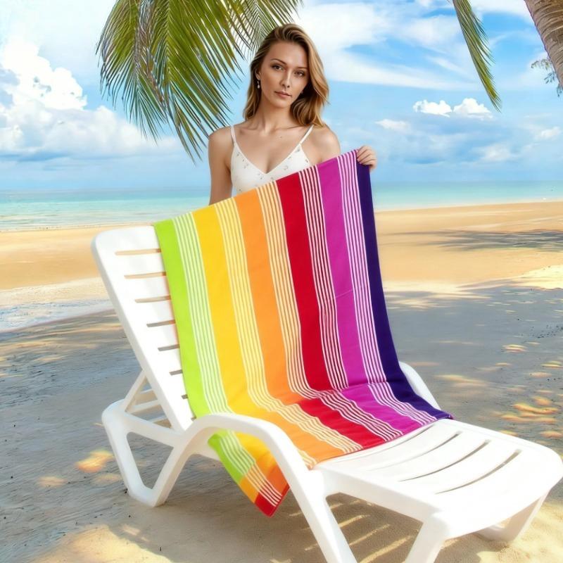Extra Large Rainbow Stripe Beach Towel - Super Soft Microfiber Quick-Dry Wrap Towel