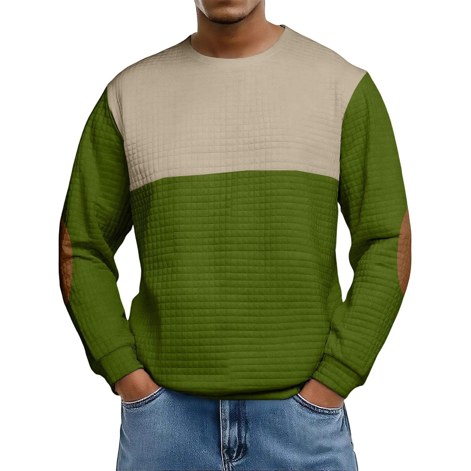 

Men s Loose-fitting Casual Waffle-weave Neck Long-sleeved Top L зелений