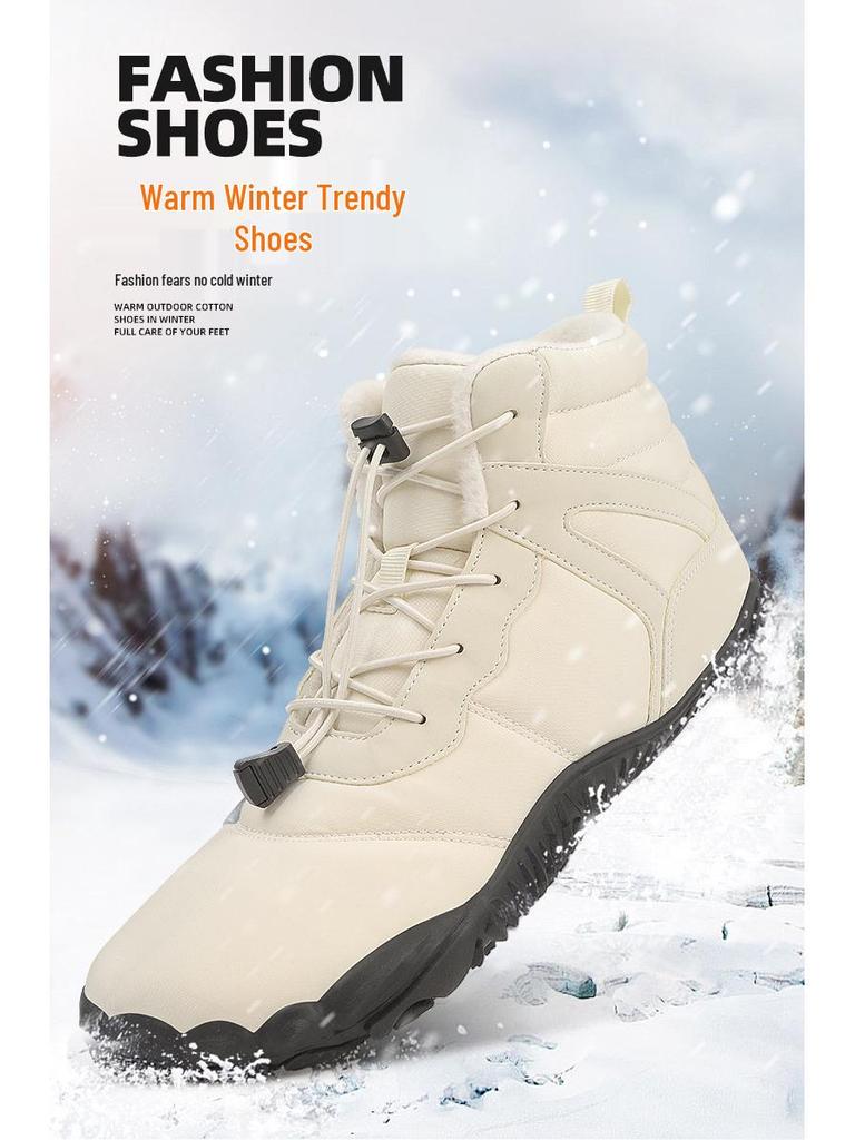 Unisex Mid-Top Winter Snow Boots: Thickened Velvet, Non-Slip Outdoor Hiking Shoes