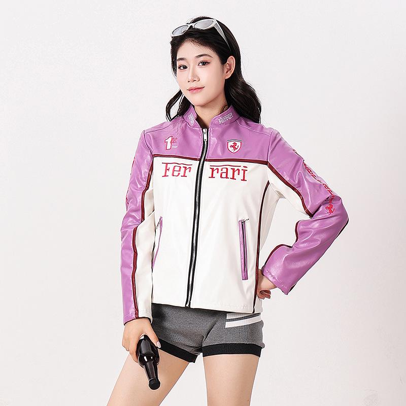Women's Racing-Style PU Leather Motorcycle Jacket, Small Size - Trendy European and American Winter Outerwear