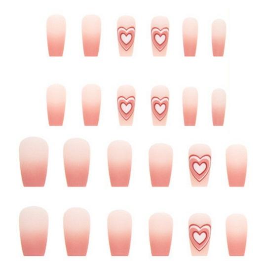 24Pcs Drücken auf Kurz mit Liebe Kleber Nette Blume Nägel Herz Quadrat Glänzend Nagel
