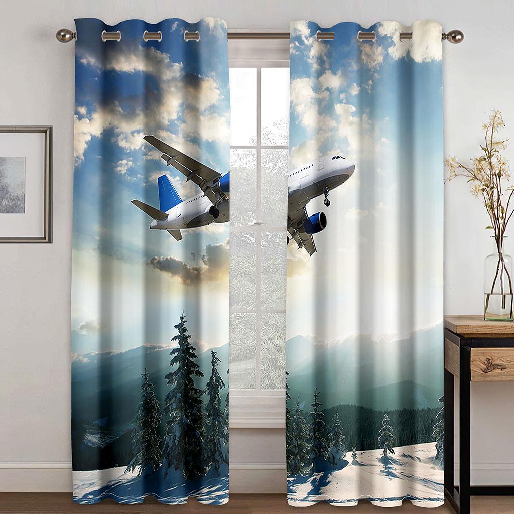 Free Shipping Cheap 3D Printed Planes In the Sky Landscape 2 Panels Shading Windowpane Drapes for Livingroom Space Bedchamber Ornament Hook