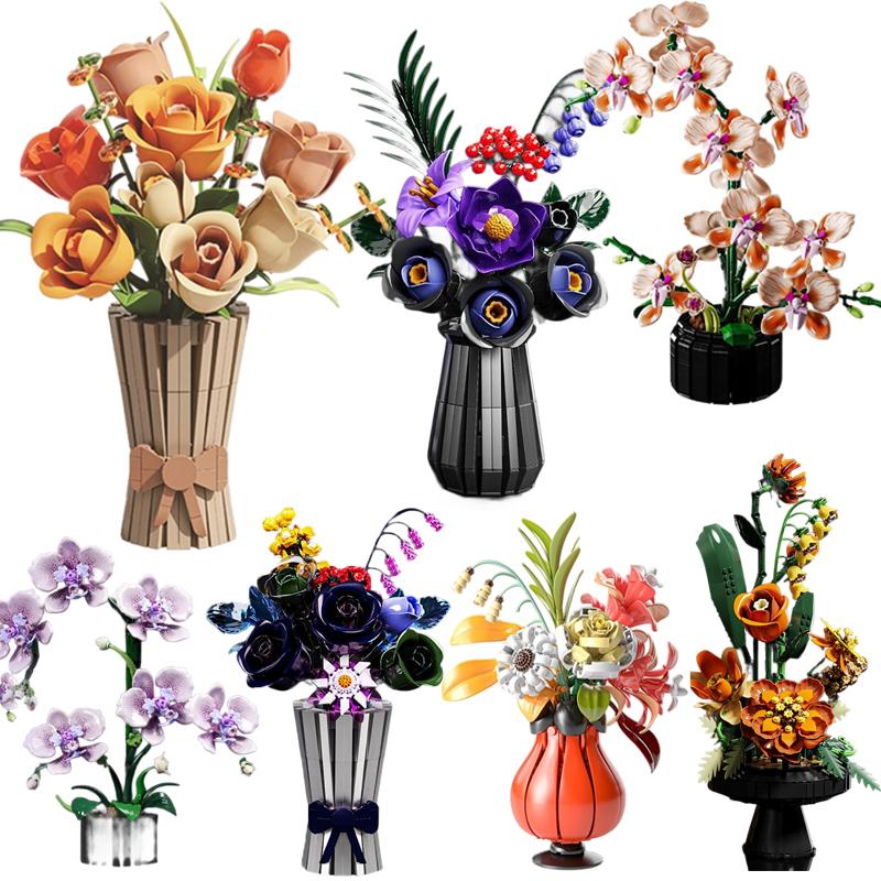 Neueste Zusammengebaute Bausteine Blumen Spielzeug, Rose, Orchideen, Ewige Blumen, Geschenke Für Mädchen, Valentinstagsgeschenke, Heimdekoration