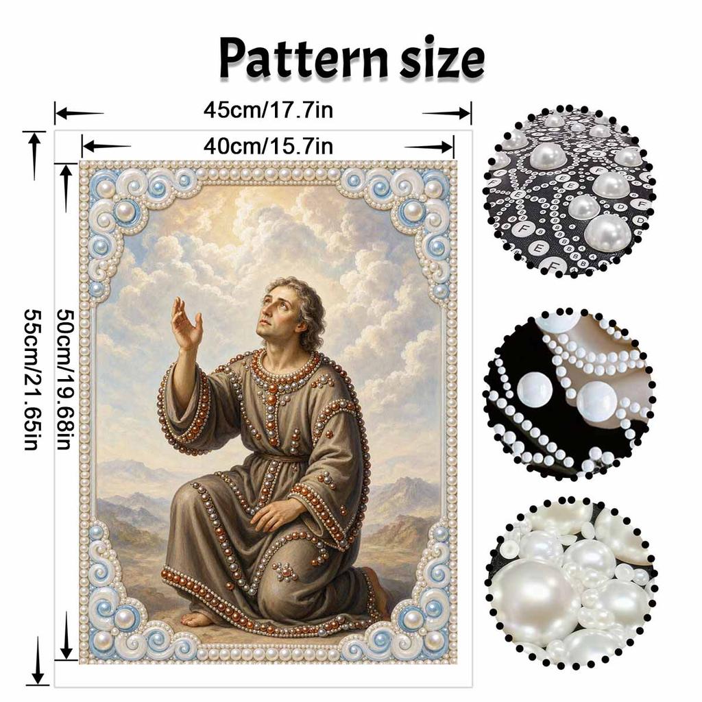 DIY 5D Pearl Bead Painting Kit with Frame Religious Saint Portrait Design Shiny Canvas Art for Bedroom Wall Decor and Gift