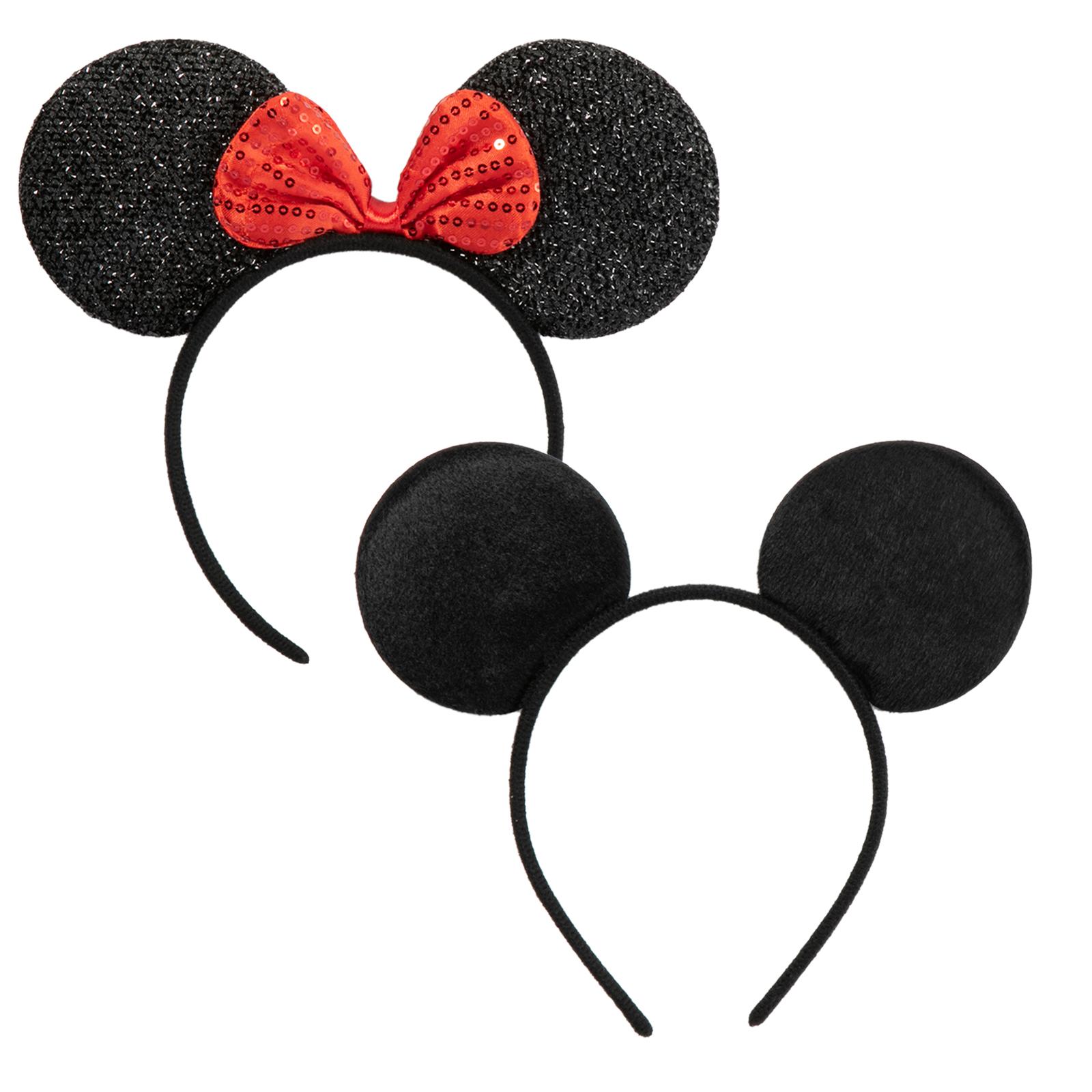 CHuangQi 2pcs Mouse Ears Headband with Bow, Mickey Minnie Ears Headband for Boy / Girl Birthday Party, Great Party Favors