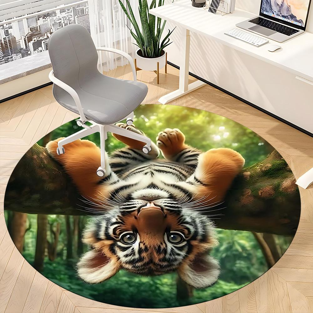 1pc Tiger Cub Print Carpet for Office Non-Slip, Round Carpet, Soft & Comfortable, Carpet for Office, Lightweight Round Floor Mat