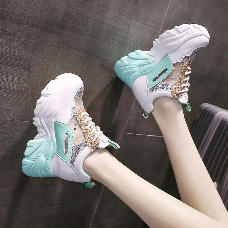 Women Chunky Sneakers Breathable Mesh Casual Shoes 9cm Wedge Heels Platform Shoes Chaussures Femme Sports Dad Shoes for Female