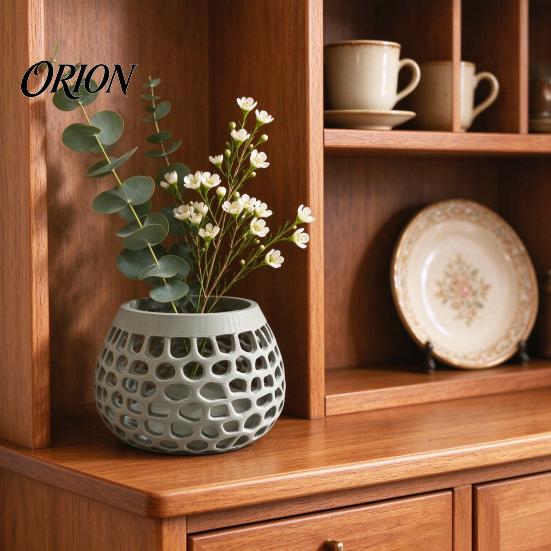 Decorative Table Centerpiece 3D Printed Hollow Vase, Modern Geometric Flower Container, Minimalist Desktop Organizer for Dried Flowers Niche Interior
