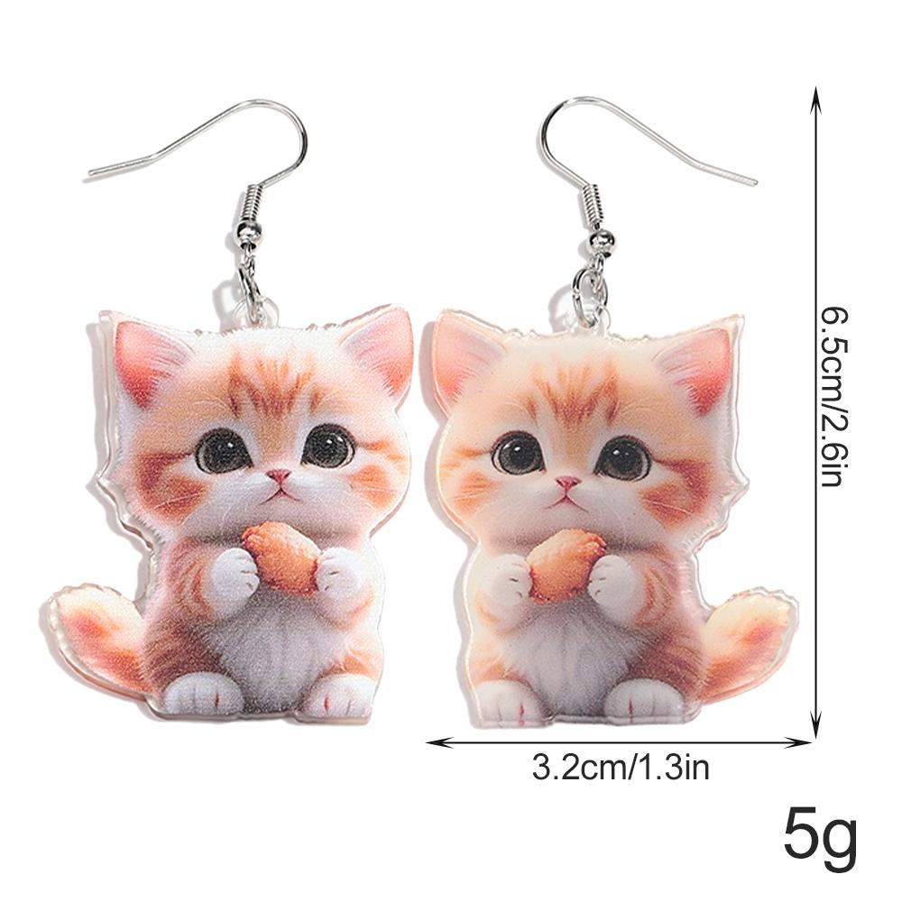 Cute 2D Flat Cat Acrylic Print Earrings for Women Funny Creative Pet Kitten Animals Drop Earring Lovely Jewelry Birthday Gifts