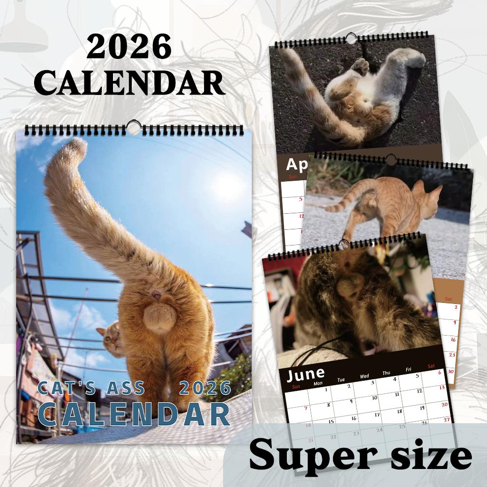 1pc Funny Cat Butt Wall Calendar - Pet Cat Theme, 12 Different Designs, Suitable As a Gift for Birthdays, Christmas and New Year