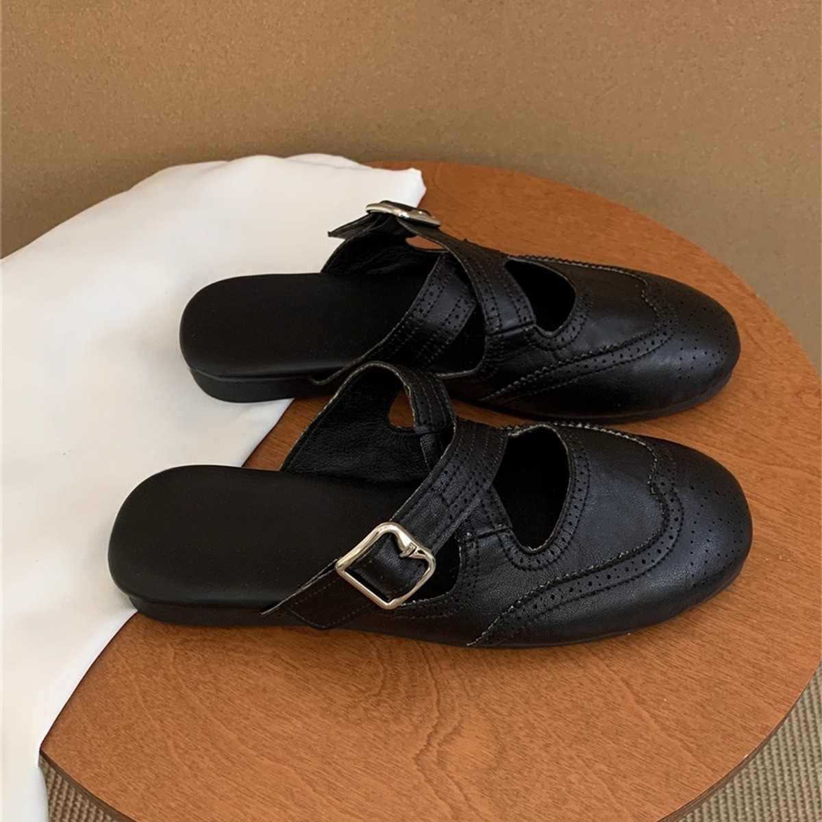 

Нишевые ретро круглоголовые шлепанцы с плоской подошвой для женской летней носки, Брокк, с перекрестными ремешками, ленивые сандалии-полушлепанцы 40