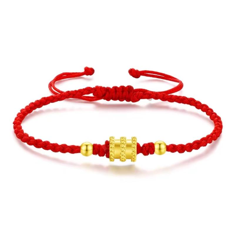 Pure Gold 999 Zodiac Red String Bracelet with Luck Beads for Baby's Full Moon or New Year