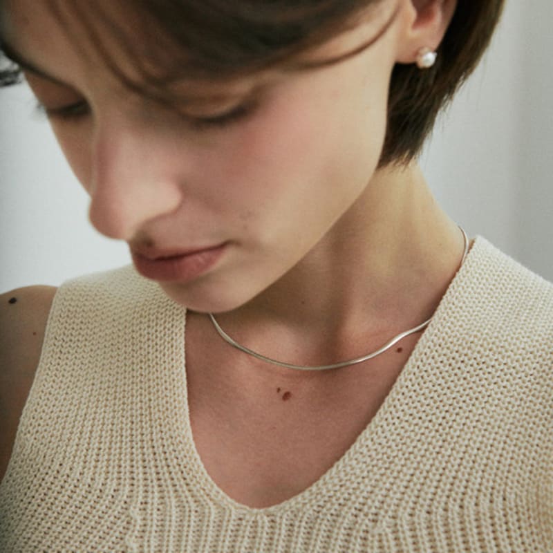 Green [925 Silver] Un.silver.160 / Flat Evening Necklace