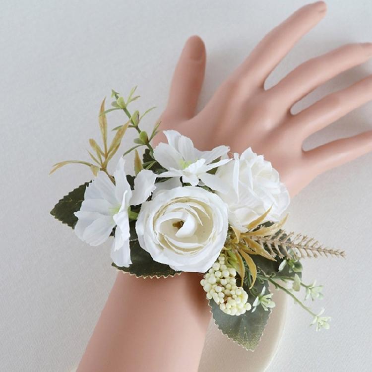 5Pcs Artificial Rose Boutonniere for Wedding Ceremony Anniversary, Dinner Party, Rose Corsages Wristband for Bride Groo