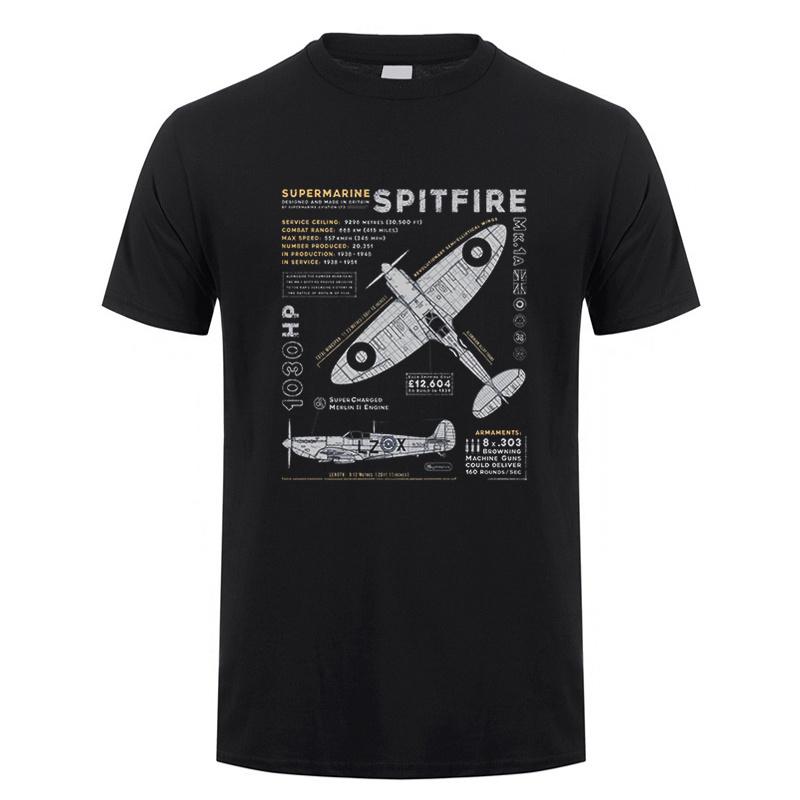 Novelty Spitfire T Shirt Fighter Plane WW2 War Pilot Aircraft Airplane Tshirts Unisex Cotton Tee Short Sleeve TShirt Gift DY303